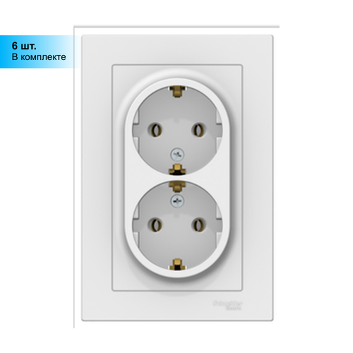 (6 шт.) AtlasDesign Белый Розетка 2-местная с заземляющими контактами, 16А, в сборе ATN000124 фото