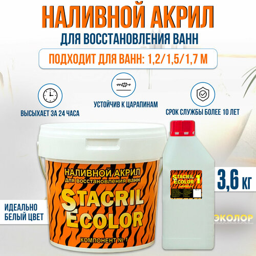 Жидкий акрил STACRIL ECOLOR для реставрации ванны 1,2 - 1,7м (3,6 кг) фото