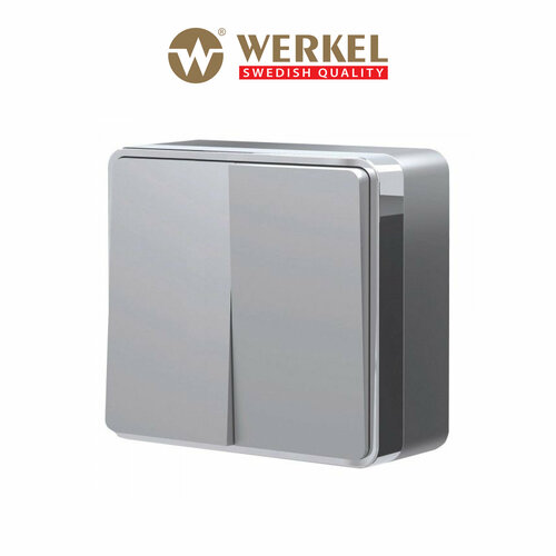 Накладной выключатель двухклавишный Werkel Gallant W5020006 серебряный IP20 фото