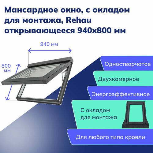 Мансардное окно-люк Monsari Pier из ПВХ профиля, с окладом для монтажа, открывающееся 940x800 мм фото