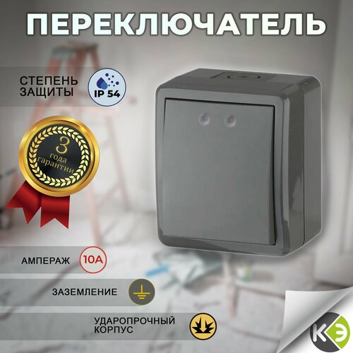 Переключатель выключатель проходной уличный герметичный 10A IP54 накладной серый фото