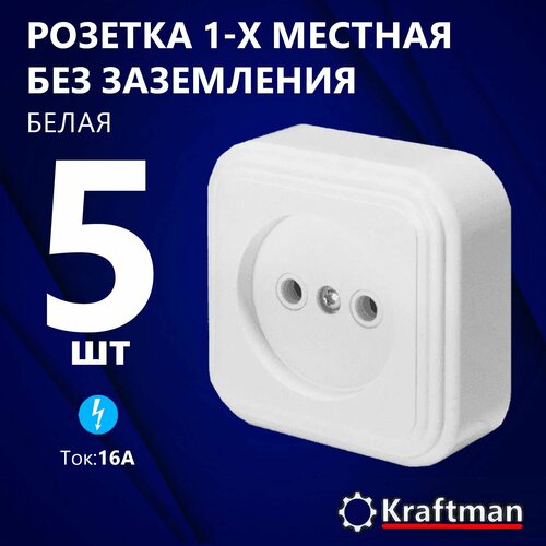 Розетка накладная открытой установки, одноместная без заземлением, RA 16-131-Б, пластик АВС, 250В, 16А, белая, 5 шт фото