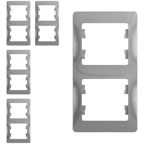Рамка Schneider Electric Glossa двухместная вертикальная алюминий (комплект из 4 шт.) фото