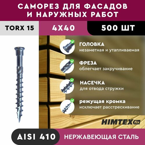 Саморез конструкционный нерж. цилиндр. HIMTEX 4*40, TX15 фото