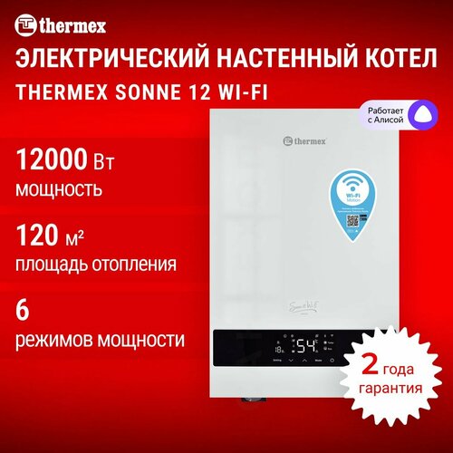 Электрический настенный котел THERMEX Sonne 12 Wi-Fi (White) фото