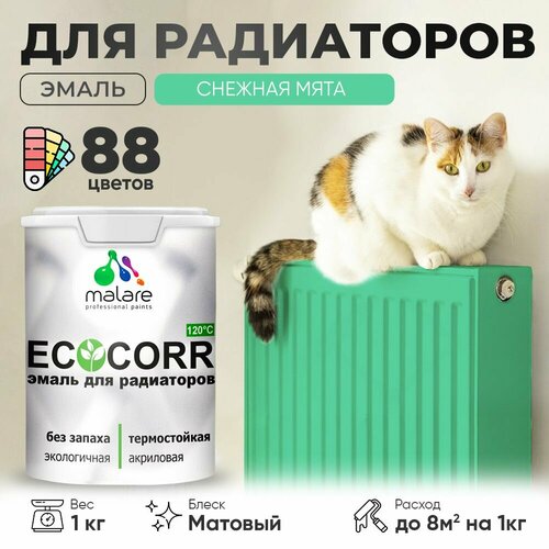 Эмаль Malare EcoCorr для труб и радиаторов отопления, для батарей отопления, быстросохнущая, без запаха, матовая, снежная мята, 1 кг. фото