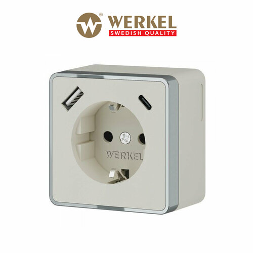 Розетка с заземлением, шторками и USB тип A+C Werkel Gallant W5071703 слоновая кость, с функцией быстрой зарядки IP20 фото