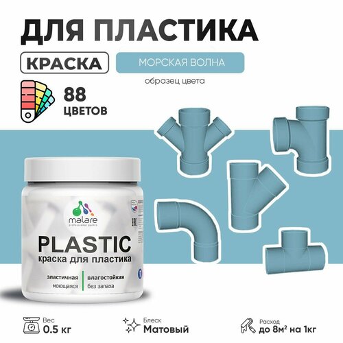 Акриловая краска для пластика Malare Plastic для пенопласта ПВХ сайдинга, для подоконников и откосов, быстросохнущая без запаха, матовая, морская волна, 0.5 кг фото