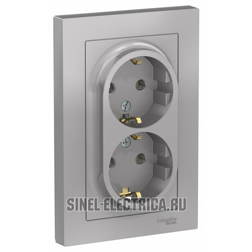 Розетка двухместная ATLASDESIGN, скрытый монтаж, с заземлением, алюминий ATN000324 Schneider Electric фото