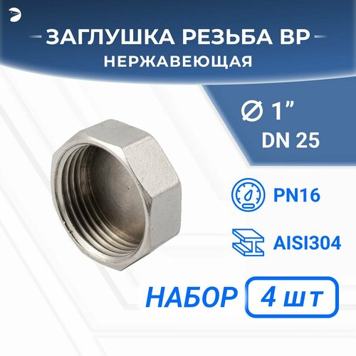 Заглушка В/Р 6-ти гранная нержавеющая, AISI304 DN25 (1