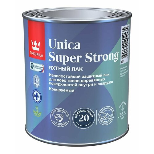 Лак яхтный алкидно-уретановый UNICA SUPER STRONG EP полуматовый 0.9л Tikkurila 034914 фото