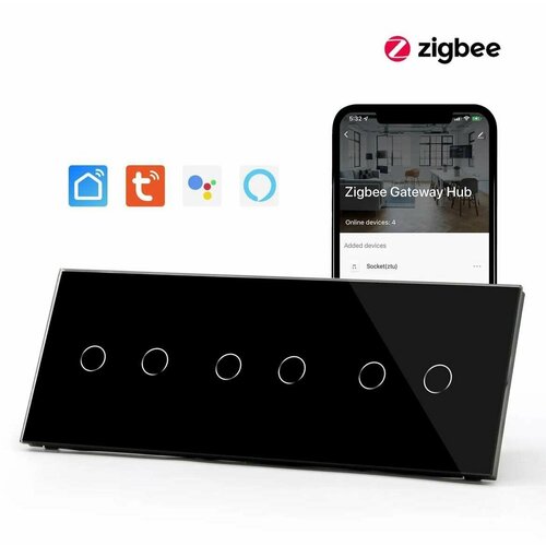 Умный сенсорный выключатель wi-fi Zigbee с Алисой 6 клавиш фото