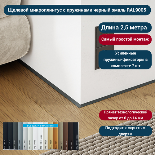 Микроплинтус с пружинами черный матовая эмаль RAL 9005 2500х16х6 мм фото