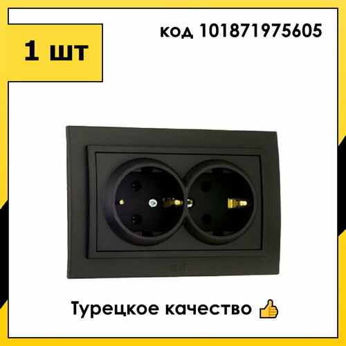 Розетка Встраиваемая Двойная с Заземлением Черный матовый IP20 16А 250В ZENA EL-BI арт. 500-014800-907 фото