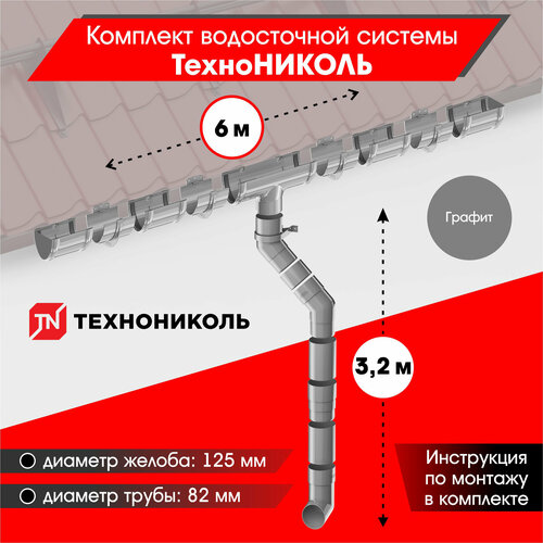 Комплект водосточной системы технониколь для ската 6м, Графит (RAL 7024) фото