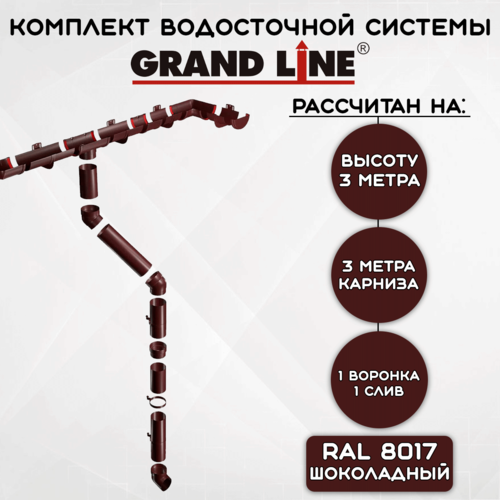 Комплект водосточной системы Grand Line шоколад 3 метра (120мм/90мм) водосток для крыши пластиковый Гранд Лайн коричневый (RAL 8017) фото