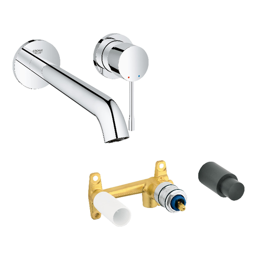 Cмеситель для раковины 19967001 GROHE Essence на 2 отверстия, внешняя часть, L-Size, хром + Встраиваемая часть однорычажного смесителя для раковины на 2 отверстия 32635000 фото