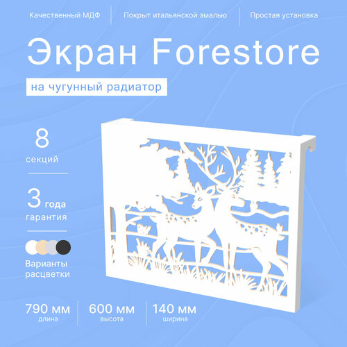 Навесной экран Forestore для чугунных батарей 8 секций (790мм) белый classic фото