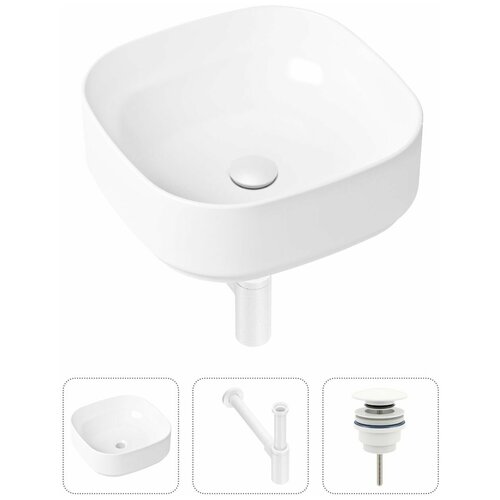 Накладная раковина в ванную Lavinia Boho Bathroom Sink Slim 21520230 в комплекте 3 в 1: умывальник белый, донный клапан и сифон в цвете матовый белый фото