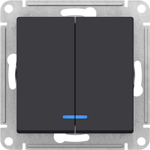 Выключатель 2-клавишный с подсветкой 3шт Systeme Electric/Schneider Electric AtlasDesign 10А скрытой установки карбон ATN001053 фото