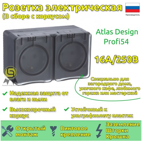 Розетка с заземлением со шторками двойная 2 шт Schneider Electric/Systeme Electric AtlasDesign уличная открытой установки шнайдер 16А антрацит ATN544026 фото