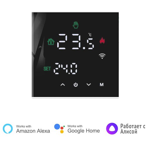 Умный терморегулятор для теплого пола с Wi-Fi / Сенсорный программируемый регулятор температуры BixtonHeat TGW Wi-Fi Black / Термостат фото