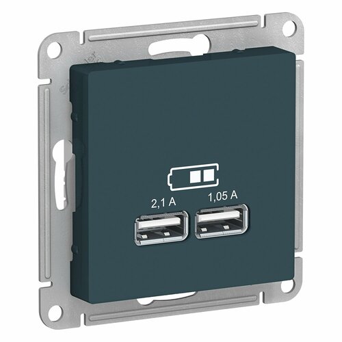 Механизм розетки USB AtlasDesign 5В 1порт х 2.1А 2порта х 1.05А изумруд Systeme Electric ATN000833 фото