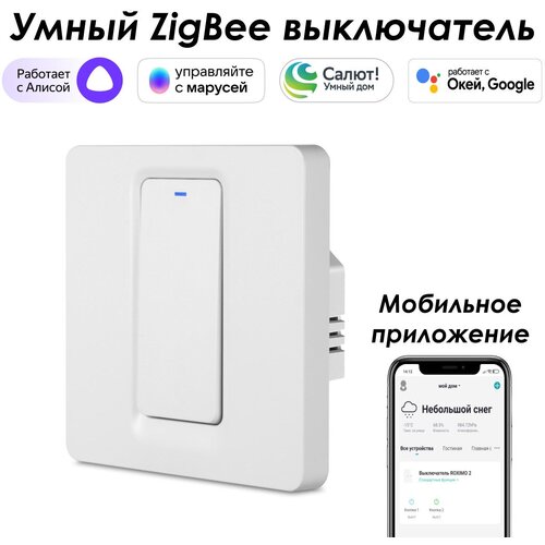 Умный Zigbee выключатель ROXIMO, однокнопочный, SZBTN01-1 фото