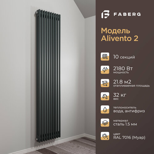 Радиатор отопления стальной трубчатый Faberg Extra 2, высота 1800мм, 10 секций, RAL7021 фото