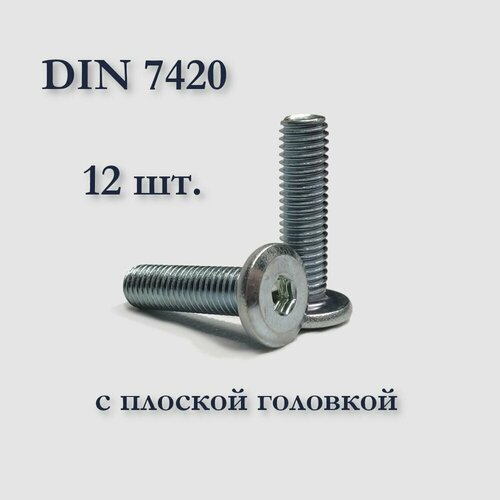 Винт DIN 7420 мебельный с плоской головкой, М6х10, оцинкованный, под шестигранник, 12 шт. фото