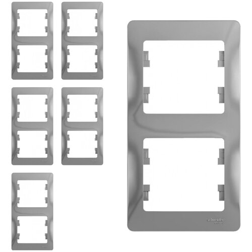 Рамка Schneider Electric Glossa двухместная вертикальная алюминий (комплект из 5 шт.) фото
