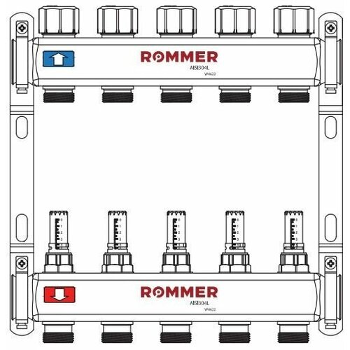 Коллектор ROMMER из нержавеющей стали с расходомерами 5 вых. (RMS-1200-000005) фото