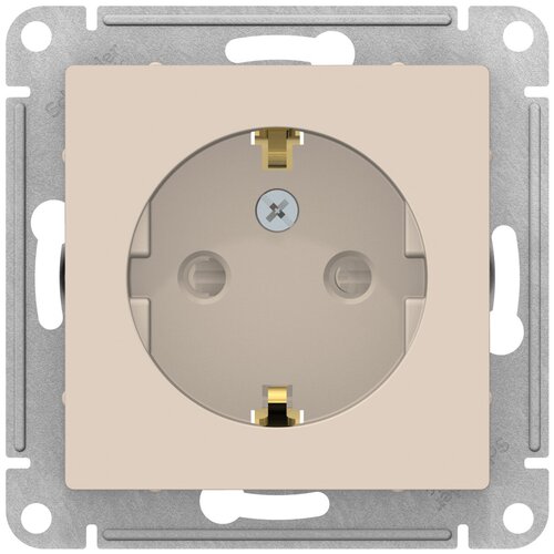 Розетка Schneider Electric/Systeme Electric AtlasDesign с заземлением, со шторками, 16А, механизм, бежевый ATN000245 (комплект 3 шт.) фото