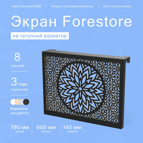 Навесной экран Forestore для чугунных батарей 8 секций (790мм) черный фото