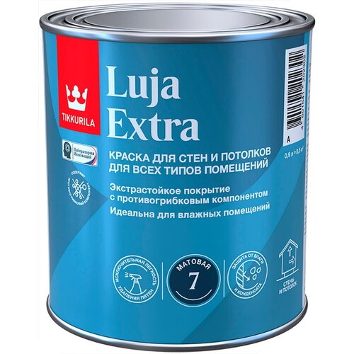 Краска противогрибковая экстрастойкая для влажных помещений Tikkurila Luja Extra 7 матовая (0,9л) А (белая и под колеровку) фото