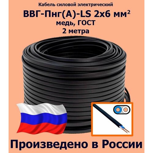 Кабель силовой электрический ВВГ-Пнг(A)-LS 2х6 мм2, медь, ГОСТ, 2 метра фото