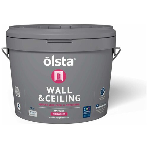 OLSTA WALL&CEILING Краска акриловая водно-дисперсионная для стен и потолков матовая, база А (9л) фото