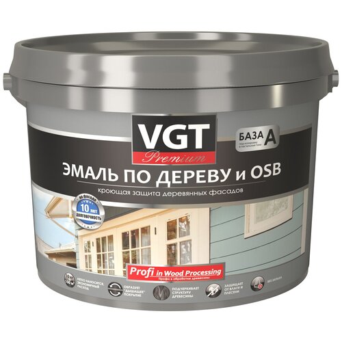 Эмаль акриловая (АК) VGT по дереву и OSB Premium полуматовая, полуматовая, супербелая база А, 10 кг фото