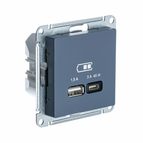 SE AtlasDesign Грифель USB Розетка A + тип-C 45W высокоскор. заряд. QC, PD, мех, Systeme Electric, арт. ATN000729 фото