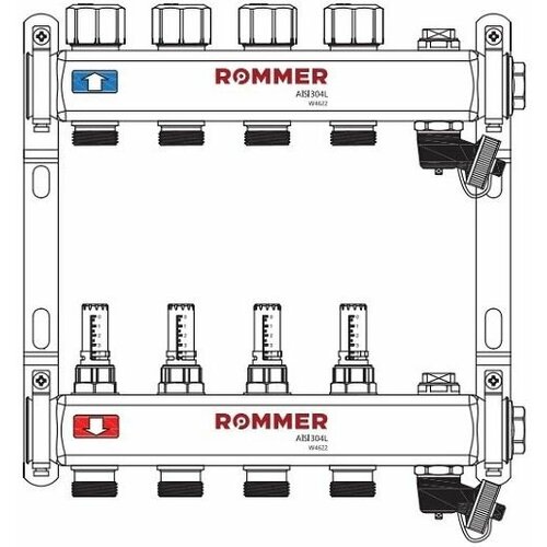 Коллектор ROMMER из нержавеющей стали с расходомерами, с клапаном вып. воздуха и сливом 6 вых. (RMS-1201-000006) фото