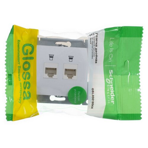 Glossa Белый Розетка компьютерная 2-ая RJ45+RJ45, кат.5E фото