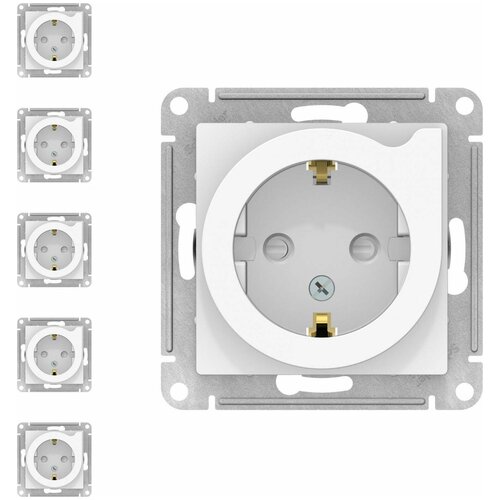 Механизм розетки с заземлением со шторками и выталкивателем белый Schneider Electric AtlasDesign (комплект из 5 шт) фото