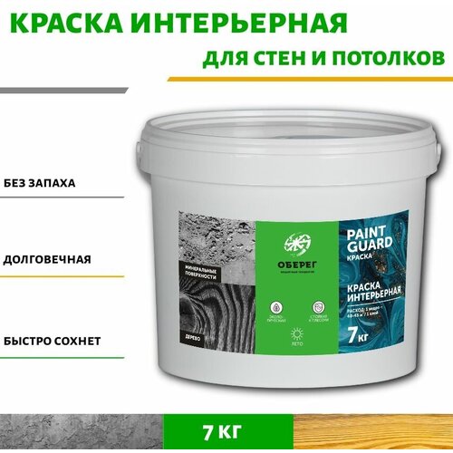 Краска интерьерная для стен и мебели белая PaintGuard - 5л/7кг фото