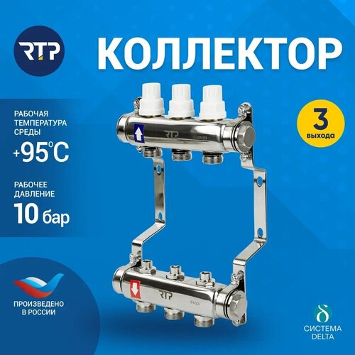 Коллекторная группа с ручными регулирующими клапанами и кронштейном (евроконус 3/4