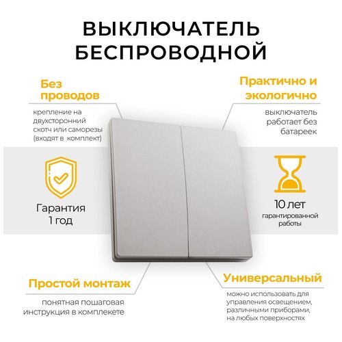 Кнопка-выключатель беспроводной FERON, TM82 230V, 500W, двухклавишный, серебро, 41720 фото