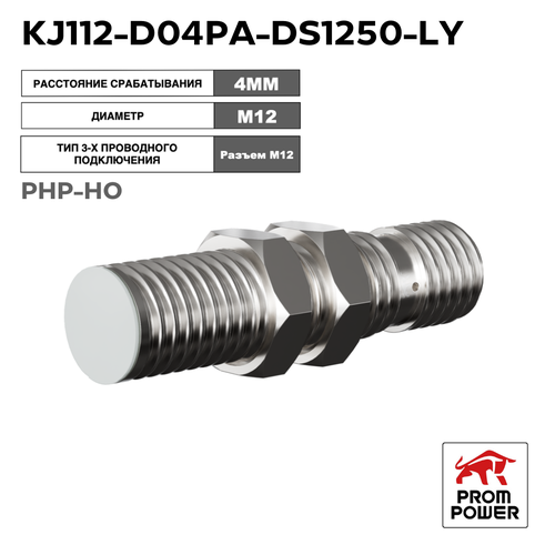 Индуктивный датчик Prompower KJ112-D04PA-DS1250-LY, латунь, заподлицо, М12, 4 мм, PNP-НО, разъём M12 фото