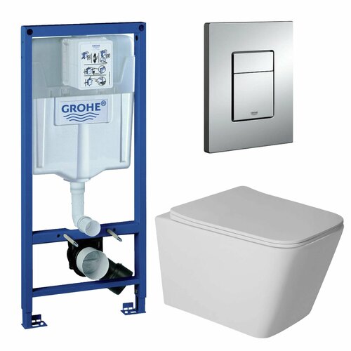 Комплект 3 в 1 инсталляция Grohe + Унитаз подвесной CULTO ESTE+ кнопка GROHE Skate Cosmopolitan хром фото