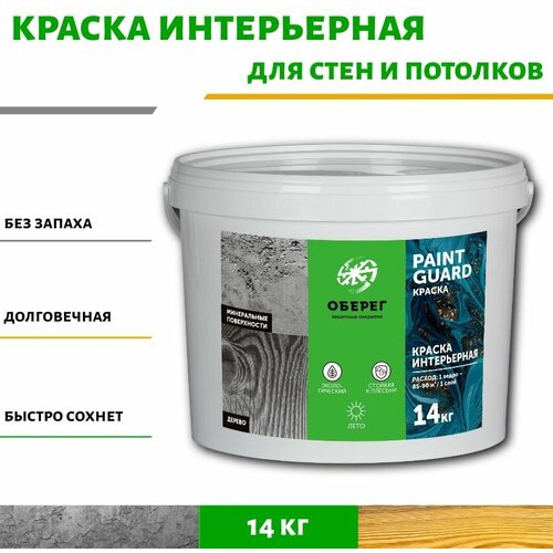 Краска интерьерная для стен и мебели белая PaintGuard - 10л/14кг фото