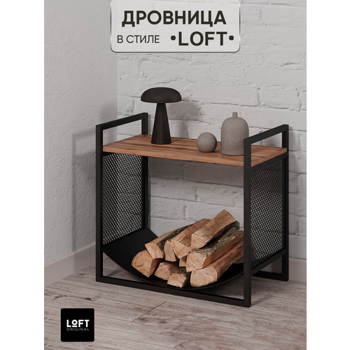 Дровница металлическая Loft Original для дров для бани с полкой фото