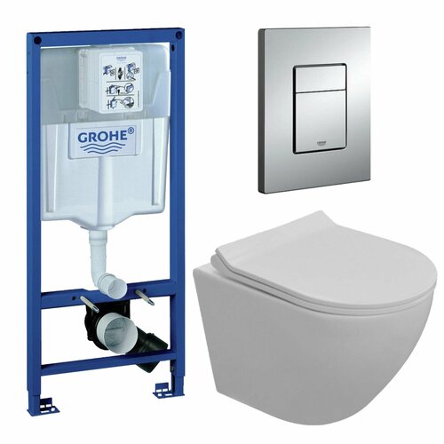 Комплект 3 в 1 инсталляция Grohe + Унитаз подвесной CULTO EIS+ кнопка GROHE Skate Cosmopolitan хром фото